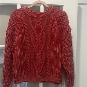 Free People Rich Red Cable Knit Sweater